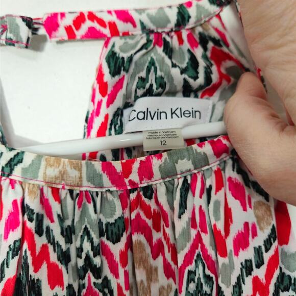 Calvin Klein Halter Neck Maxi Dress Tiered Sleeveless Sz 12 Large Allover Print - Picture 7 of 8